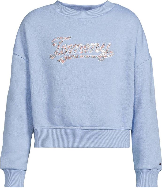 Tommy Hilfiger - TOMMY SCRIPT SEQUIN SWEATSHIRT - Cloudy Blue - Sweatshirt - Voor Kinderen Tot 16 Jaar