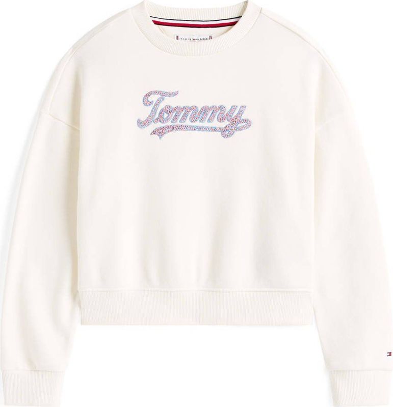 Tommy Hilfiger - TOMMY SCRIPT SEQUIN SWEATSHIRT - Ivory Silk - Sweatshirt - Voor Kinderen Tot 16 Jaar