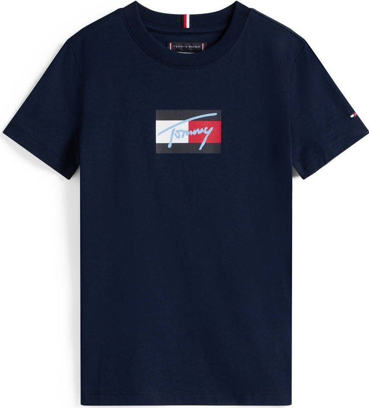 Tommy Hilfiger T-Shirt - Script Vlag - Cloudy Blue - Tommy Hilfiger - 1½ jaar (86) - T-Shirts