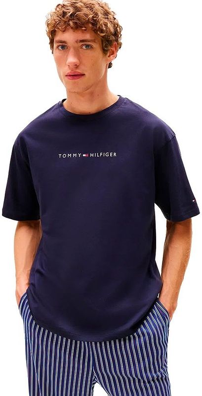 Tommy Hilfiger Heren Ss Tee Cont. Logo Um0um03685 S/S T-shirt, Blauw (Woestijnhemel), XS