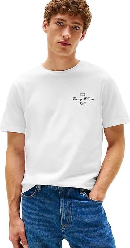 Tommy Hilfiger - OUTLINE FLAG SCRIPT TEE - T-shirt - Wit - 100% Katoen