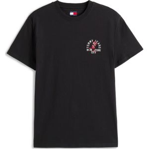 Tommy Jeans - Shirt - Cranberry - Kwartmouw - Ronde Hals - Logoprint