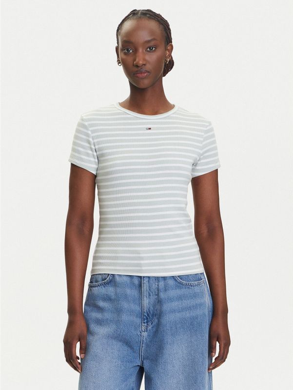 Tommy Jeans Shirt 'Essential'  lichtgroen / wit