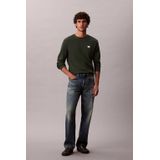 Calvin Klein - LS Waffle Badge Crewnk TEE - Donkergroene Herentrui - Katoen