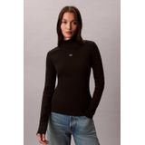 Calvin Klein - Shirttop - Zwart - LS WOVEN LABEL TURTLENECK