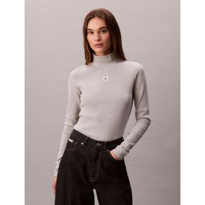 Calvin Klein - Shirttop - History Grey Heather - Lange Mouwen - Staande Kraag
