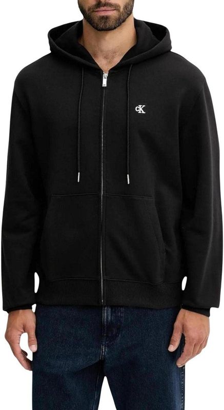 Calvin Klein Heren LS EU 350TERRY MONOGRAM FZ HOODI LV04RD240G Sweatshirts, ZWART (Zwart), XS, Zwart (zwart), XS