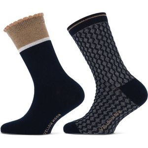 Yellow Moon - Meisjes Sokken - Marine - Set van 2 Paar - Met Glitters
