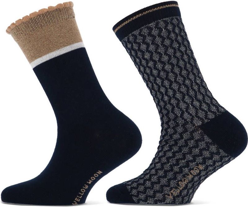 Yellow Moon - Meisjes Sokken - Marine - Set van 2 Paar - Met Glitters