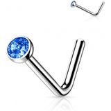 Neuspiercing L-bend titanium top blauw 2 mm