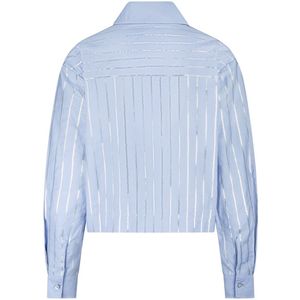 Nukus - Blouse - Blauw - StreepGlitter - Polokraag