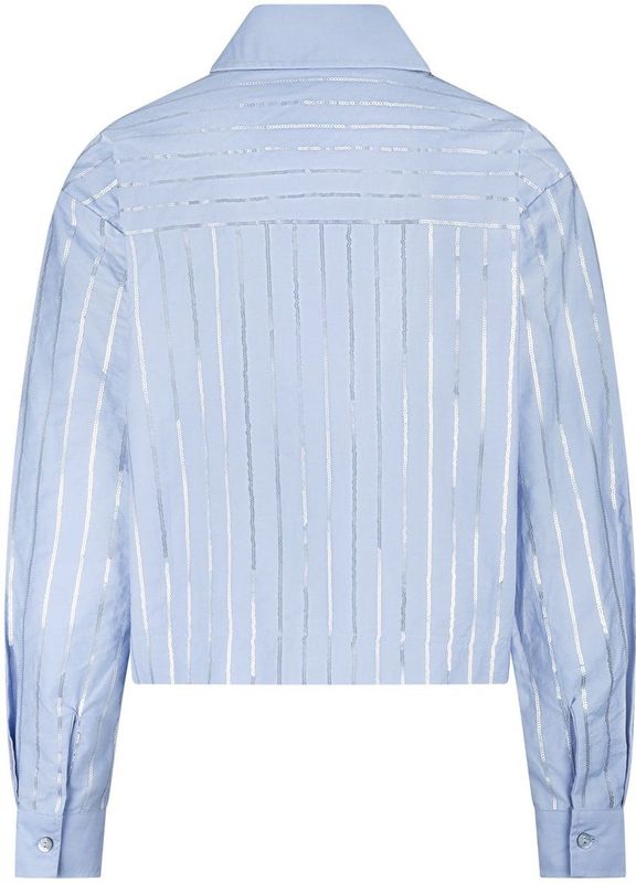 Nukus - Blouse - Blauw - StreepGlitter - Polokraag