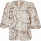 NUKUS - Mirthe - Top - Ecru - Driekwart Mouwen - V-hals - Lurex Details