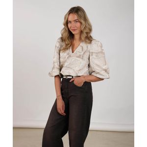 NUKUS - Mirthe - Top - Ecru - Driekwart Mouwen - V-hals - Lurex Details