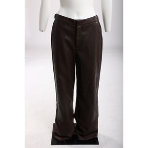 NUKUS - Fenna - Imitatieleren Broek - Donkerbruin - Wide Leg - Regular Waist