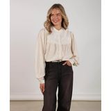 Nukus - Julia Blouse - Ecru - Dames Blouse - Effen - Ronde Halslijn