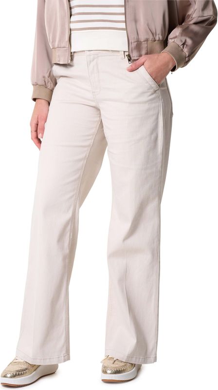Red Button Denim Broek - Beige/Witte Strepen - Knoop- en Ritssluiting