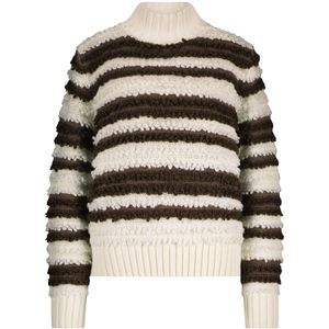 Sweater - Wit - Chunky Gebreide Trui - Met Diepe Chocoladekleurige Strepen