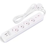 Stekkerdoos - Wit - 4 Stopcontacten - 1 USB-A - 1 USB-C - 1.5 Meter Snoerlengte