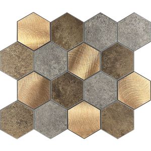 Afimera - Hexagon XL - Zelfklevende Mozaïek Tegel - Taupe/Grijs/Koper - 292x254x4mm