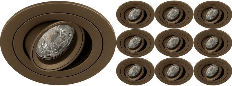 Sigmi Luno Pro - Inbouwspot - Brons - Rond - 10 Pack - Kantelbaar - Zaagmaat 80mm Diameter 92mm - Incl. GU10 Fitting