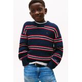 Tommy Hilfiger - HALF CARDIGAN C-NECK SWEATER - Dark Night Navy Multi Stripe - Gebreide Trui