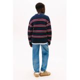 Tommy Hilfiger - HALF CARDIGAN C-NECK SWEATER - Dark Night Navy Multi Stripe - Gebreide Trui