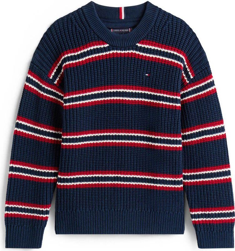 Tommy Hilfiger - HALF CARDIGAN C-NECK SWEATER - Dark Night Navy Multi Stripe - Gebreide Trui