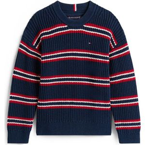 Tommy Hilfiger - HALF CARDIGAN C-NECK SWEATER - Dark Night Navy Multi Stripe - Gebreide Trui