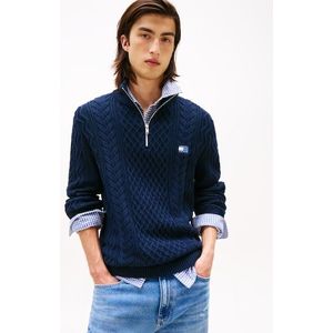 Tommy Jeans - Slim Badge Cable Sweater - Navy - Heren Trui