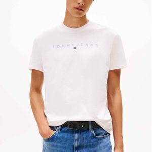 Tommy Jeans - Shirt - Ecru/Lichtblauw - Ronde Hals - Kwartmouw