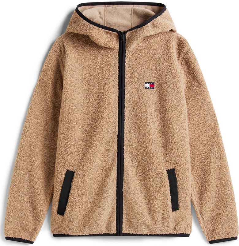 Tommy Jeans - Fleece Jas - Beige - Met Capuchon - Normale Pasvorm