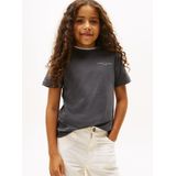 TOMMY HILFIGER - Shirt - Antraciet/Wit - Kwartmouw - Ronde Hals