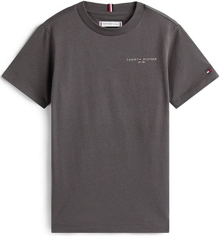 TOMMY HILFIGER - Shirt - Antraciet/Wit - Kwartmouw - Ronde Hals