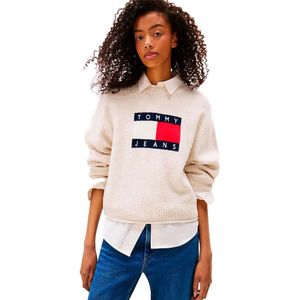 Tommy Jeans Trui Tjw Melange Flag Swea Dw0dw21782 Afn Ancient White Htr Dames Maat - XXS
