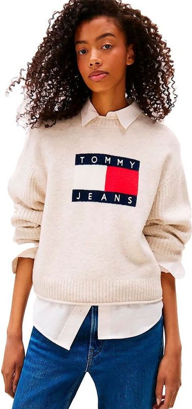 Tommy Jeans Trui Tjw Melange Flag Swea Dw0dw21782 Afn Ancient White Htr Dames Maat - XXS