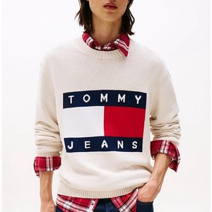 Tommy Jeans, Heren, Truien, Beige, Maat: XS Katoen,