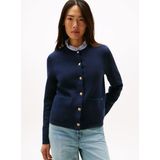 Tommy Hilfiger - Damescardigan - Effen - Katoenmix - Regular Fit - Logo-applicatie