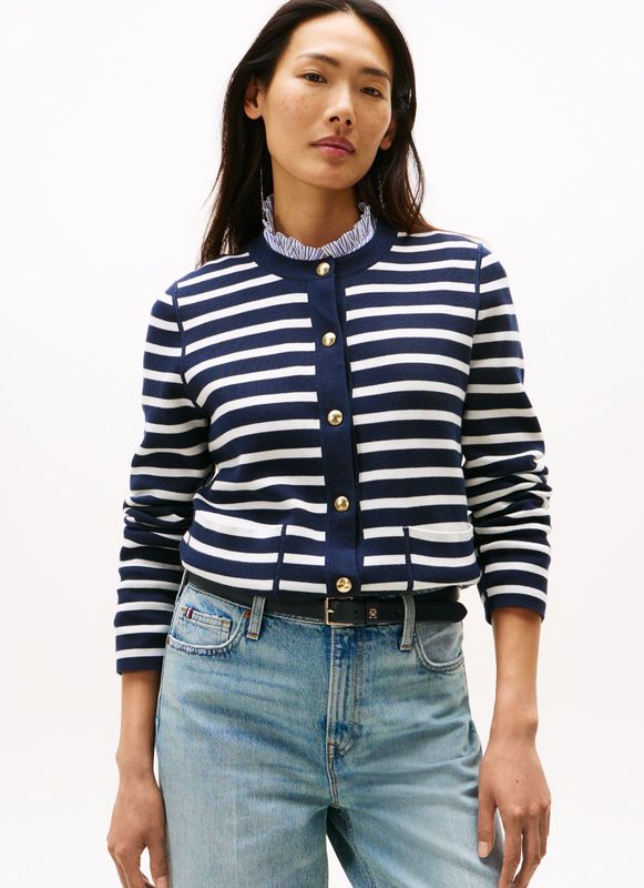 Tommy Hilfiger - Damescardigan - Effen - Katoenmix - Regular Fit - Logo-applicatie