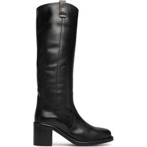 Tommy Hilfiger - Leren Hoge Laarzen - Zwart