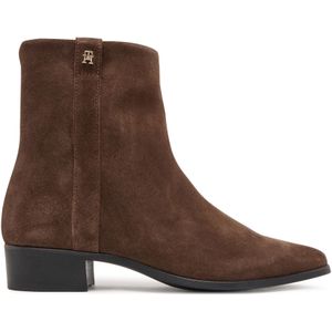 Tommy Hilfiger - TH Suede Pointy ZIP Bootie - Enkellaarsjes - Bruin
