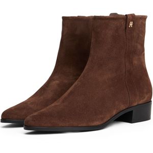 Tommy Hilfiger - TH Suede Pointy ZIP Bootie - Enkellaarsjes - Bruin