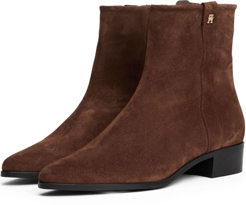 Tommy Hilfiger - TH Suede Pointy ZIP Bootie - Enkellaarsjes - Bruin