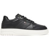 Tommy Hilfiger - TH SPORTY CUPSOLE LEATHER - Plateausneakers - Zwart - Vrijetijdsschoen - Veterschoen met Zijlogo