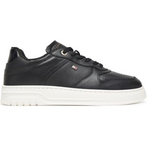 Tommy Hilfiger - TH SPORTY CUPSOLE LEATHER - Plateausneakers - Zwart - Vrijetijdsschoen - Veterschoen met Zijlogo