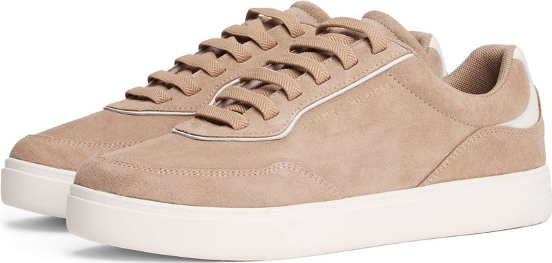 Tommy Hilfiger - Plateausneakers - Taupe - Vrijetijdsschoen - Veterschoen met Zijlogo-Debossing