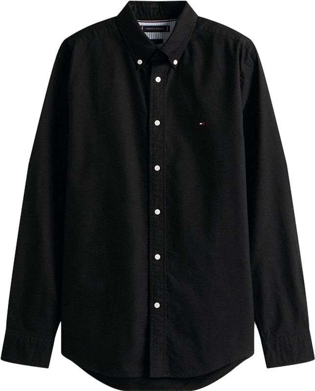 Tommy Hilfiger Heren Solid Heritage Oxford RF Shirt MW0MW35774 L/S Shirt, zwart, XS, Zwart (Zwart/Zwart Solid), XS