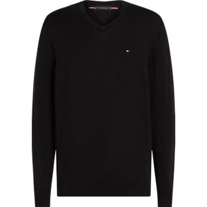 Tommy Hilfiger - Gebreide Trui - Zwart - Regular Fit - V-hals