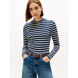 Tommy Hilfiger Dames Slim Cody Mock-NK LS WW0WW47307 L/S T-shirt, blauw, XXS, Blauw (Donker Nacht Marine/Ecru Stp), XXS