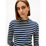 Tommy Hilfiger Dames Slim Cody Mock-NK LS WW0WW47307 L/S T-shirt, blauw, XXS, Blauw (Donker Nacht Marine/Ecru Stp), XXS